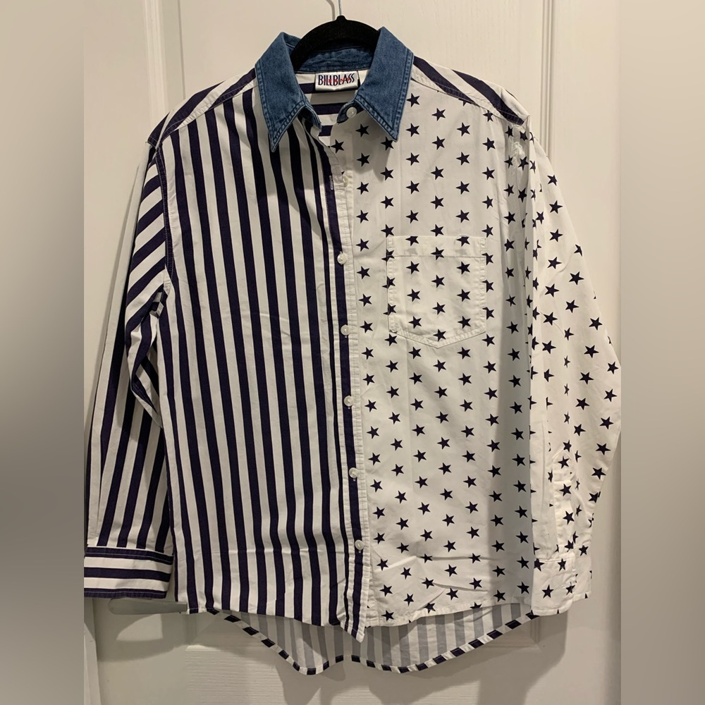 Billblass Jeans Small Vintage Cotton Button Down Patriotic Long Sleeve Shirt